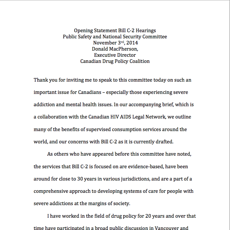 Statement to the Bill C-2 Hearings