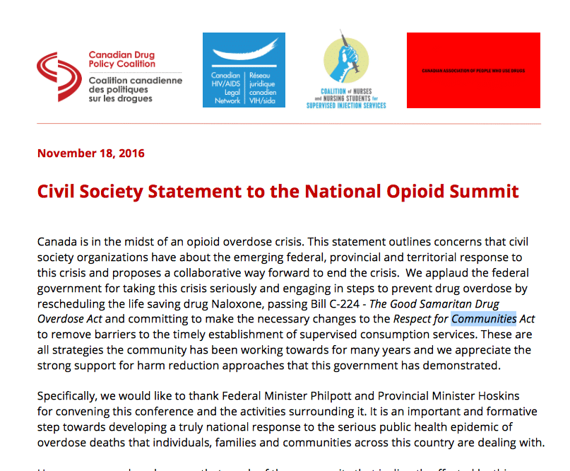 Civil Society Statement to the National Opioid Summit