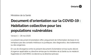 Document d’orientation sur la COVID-19 : Habitation collective pour les populations vulnérables