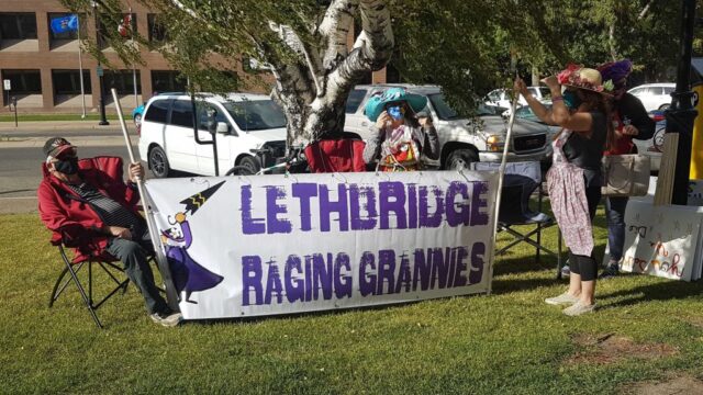 Lethbridge SCS Rally 10 Large protest sign for Lethbridge rally