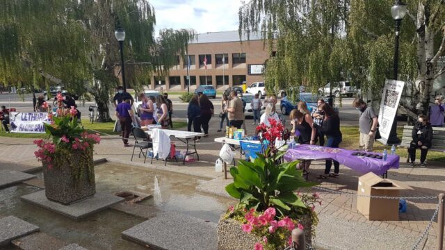 Lethbridge SCS Rally 9 People at a protest rally in Lethbridge