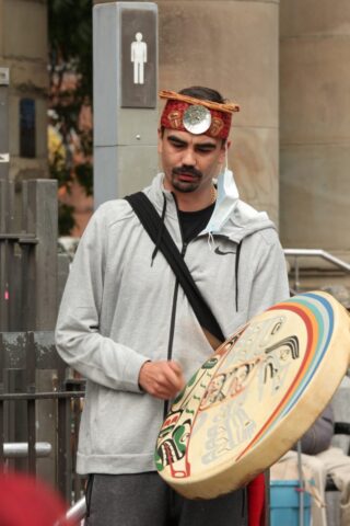 International Overdose Awareness Day 2020 15 (DTES Rally) Indigenous drummer