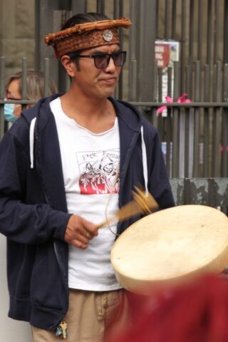 International Overdose Awareness Day 2020 14 (DTES Rally) Indigenous drummer