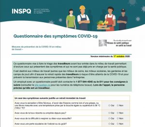 Questionnaire des symptômes COVID-19