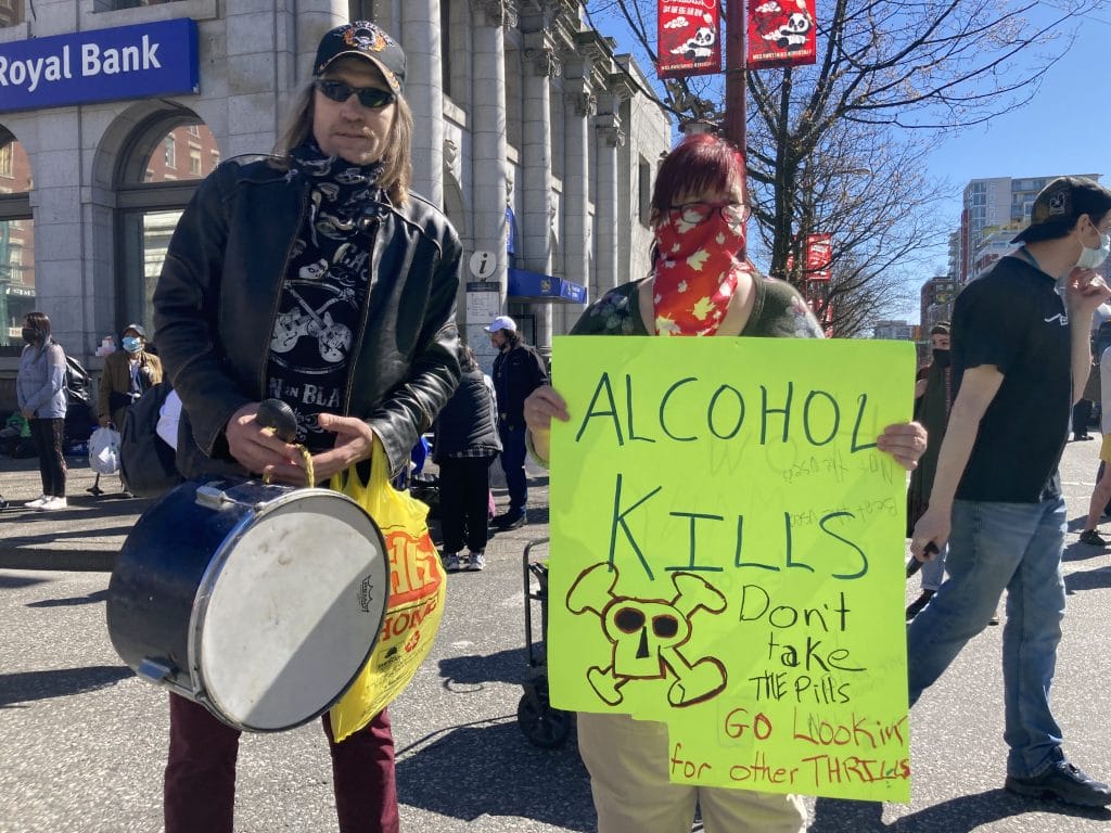 Protesters and organizers at safe supply rally; Vancouver; 2021