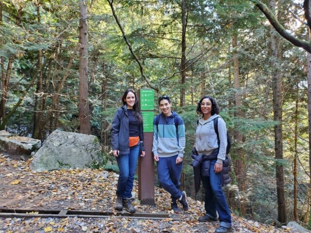 20211030_151508 Three members of CDPC staff standing at the entrance to the Chief hike in Squamish